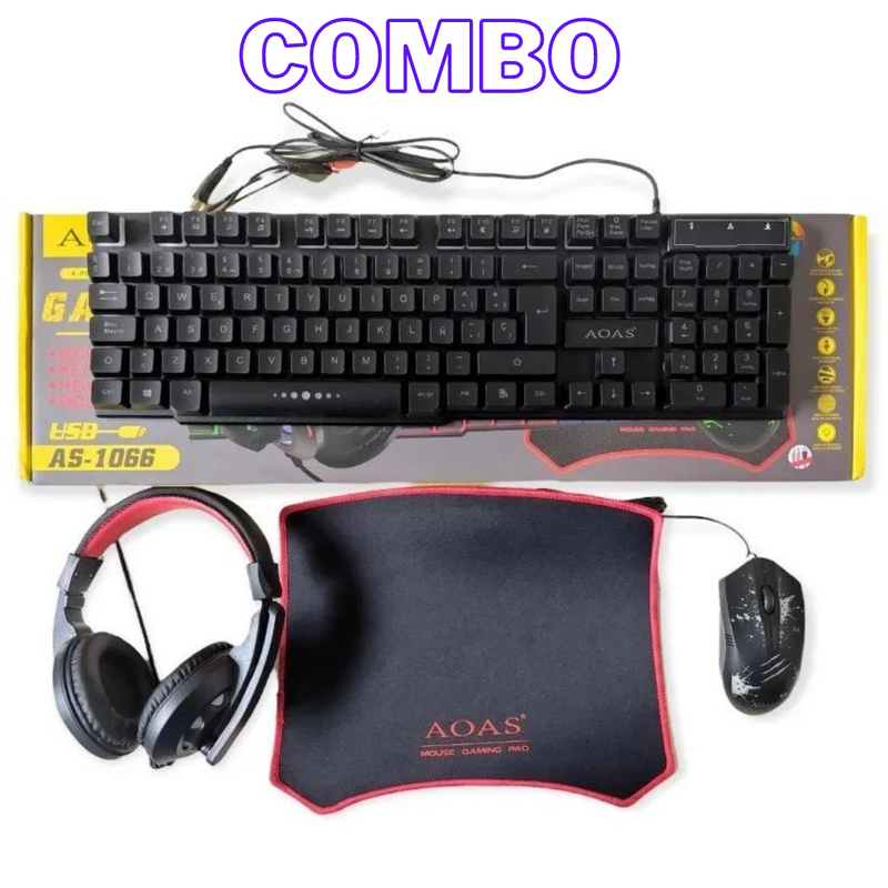 Combo gamer | Teclado + Audifonos + Mouse + Padmouse 
