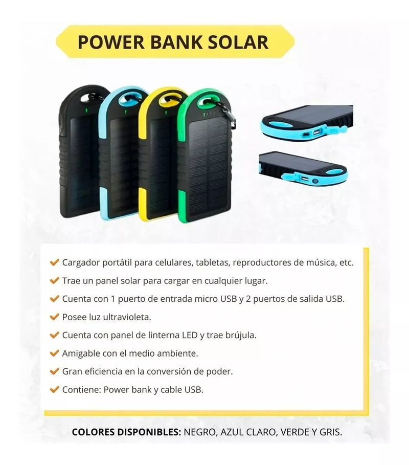 Cargador Power Bank Panel Solar 12000mah con Linterna